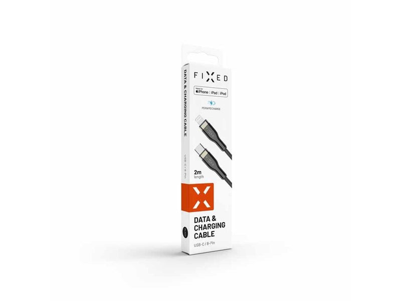 FIXED METAL series USB-C/Lightning MFI cable 2m Black