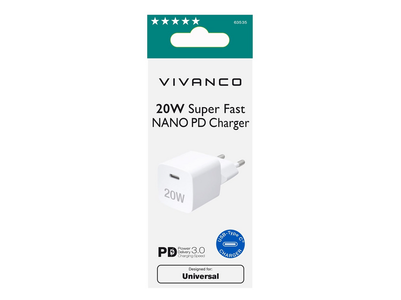 Vivanco Fast 1xUSB-C PD 20W Home Charger White
