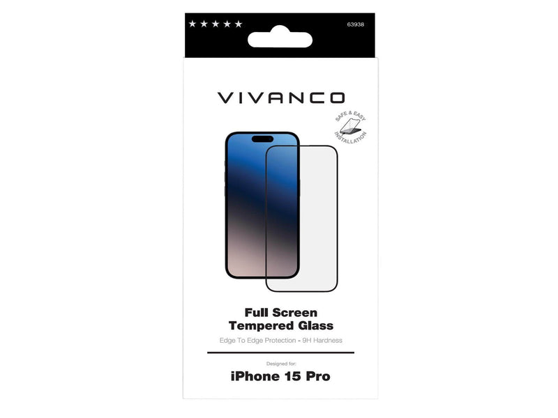 Vivanco Full Screen Tempered Glass 9H iPhone 15 Pro