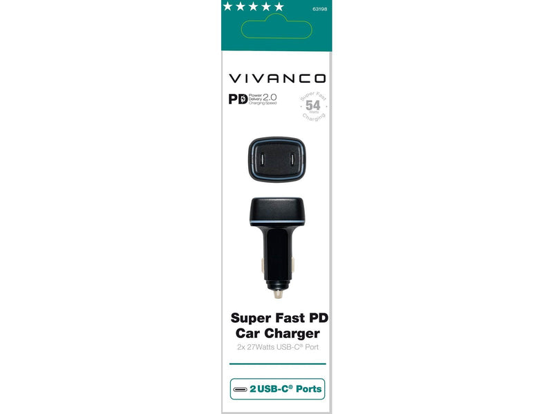 Vivanco 2xUSB-C PD 54W Car Charger 2x27W Black