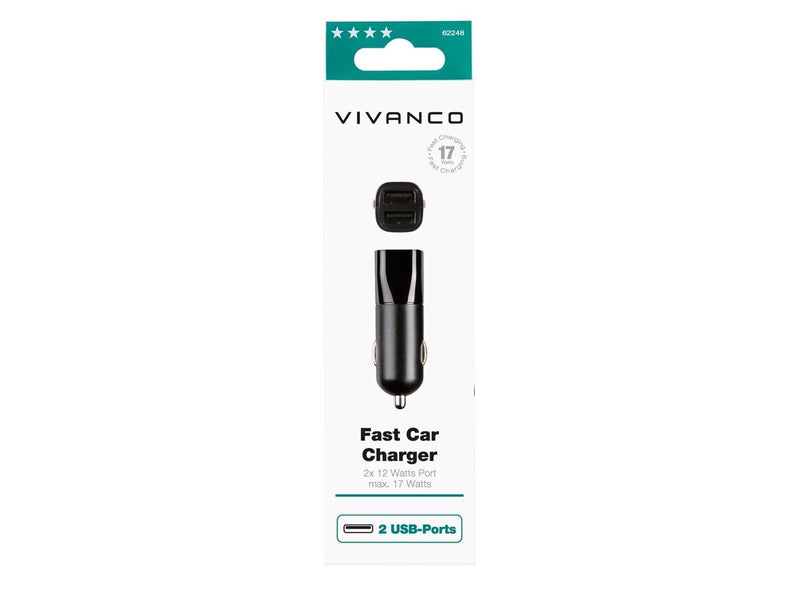 Vivanco 2xUSB Car Charger 3.4A (2.4A+1A) Black
