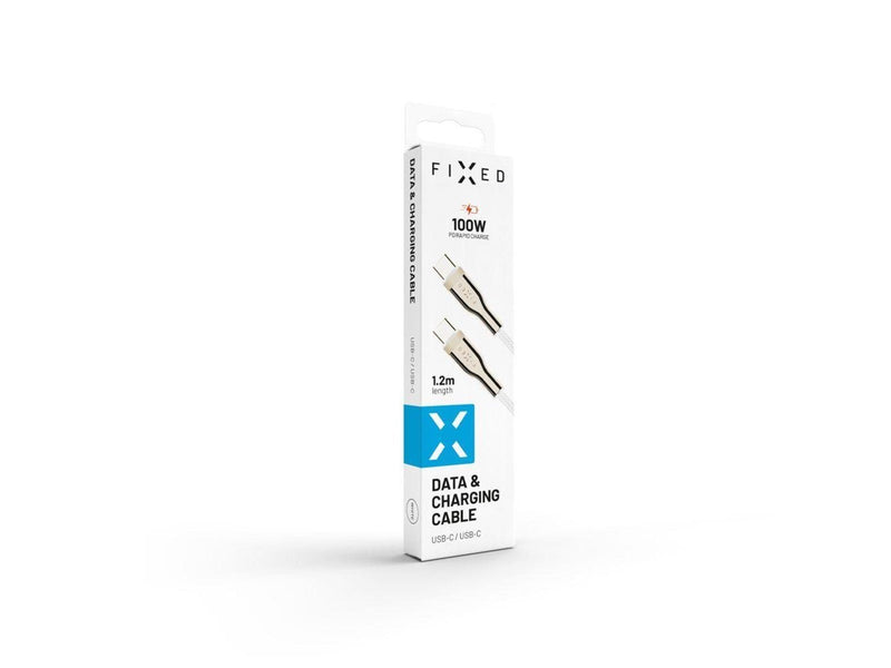 FIXED METAL series 100W USB-C/C braided cable 1.2m White
