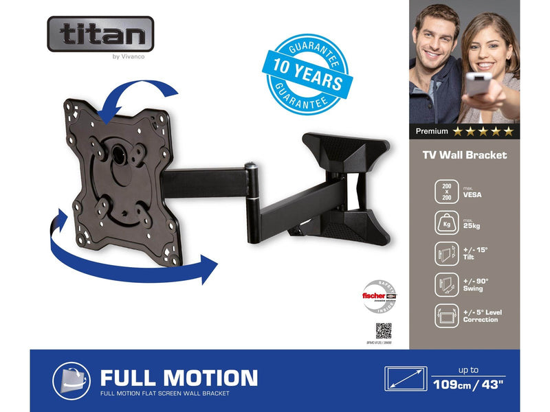 Vivanco Full Motion Bracket VESA 200 25kg Black 25 kg From 42" 100 x 100 mm