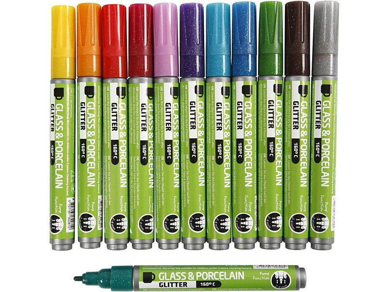 Creativ Company Glass and Porcelain Pens Color Glitter 12 pcs.