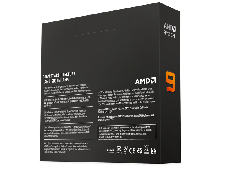 AMD Ryzen 9 9900X CPU - 12 Kerne - 4.4 GHz - AMD AM5 - AMD Boxed (ohne Kühler)