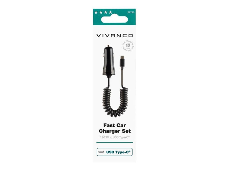 Vivanco Car Charger USB-C 2.4A with 1m spiral cable Black