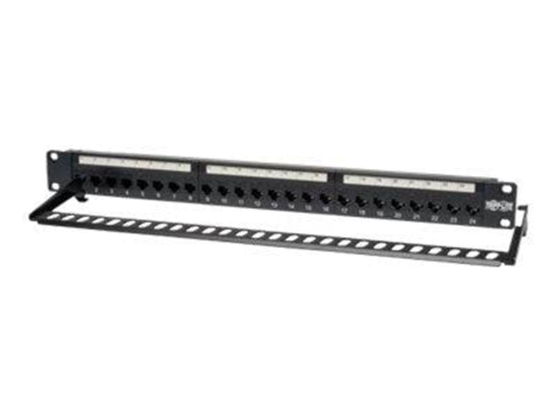 Tripp Lite 24-Port Cat6 Cat5 Patch Panel Feed Through Rackmount 568A/B RJ45 1URM TAA - patch panel - 1U - 19"