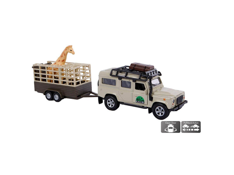 Kids Globe Die-cast Land Rover with Giraffe trailer 29cm