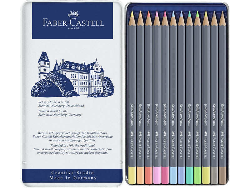 Faber Castell Gofa Aqua metal box of 12 pastel colours