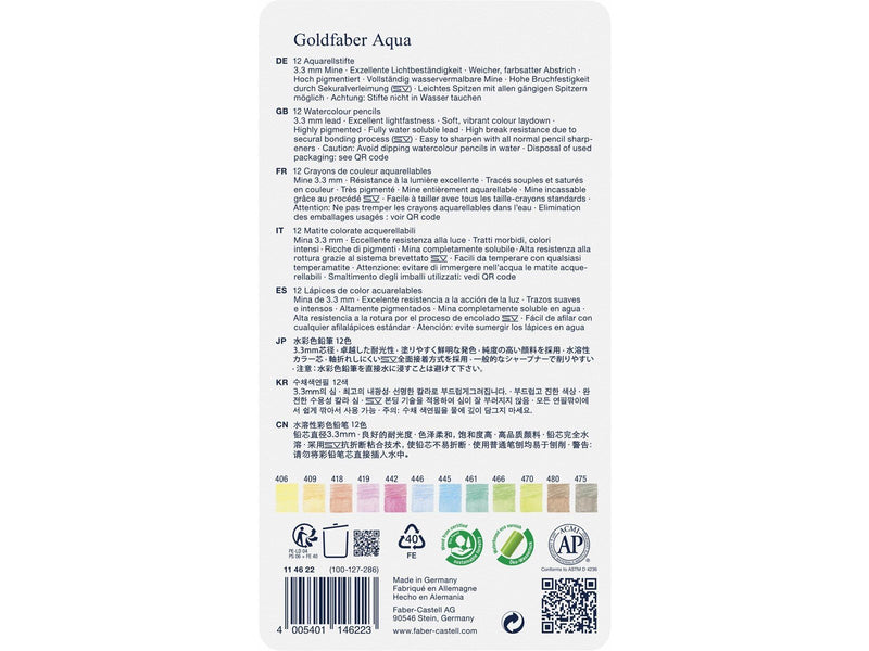 Faber Castell Gofa Aqua metal box of 12 pastel colours