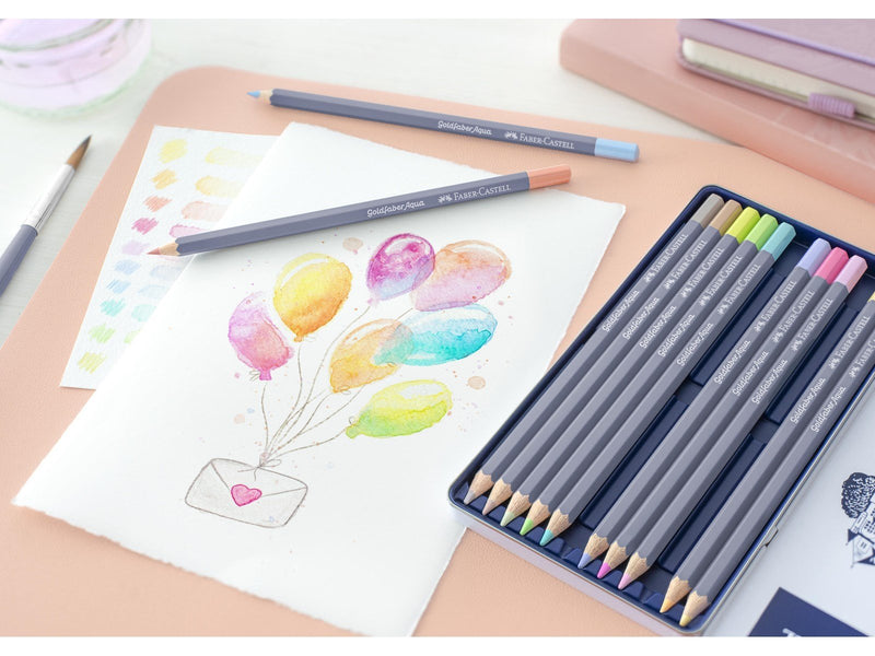 Faber Castell Gofa Aqua metal box of 12 pastel colours