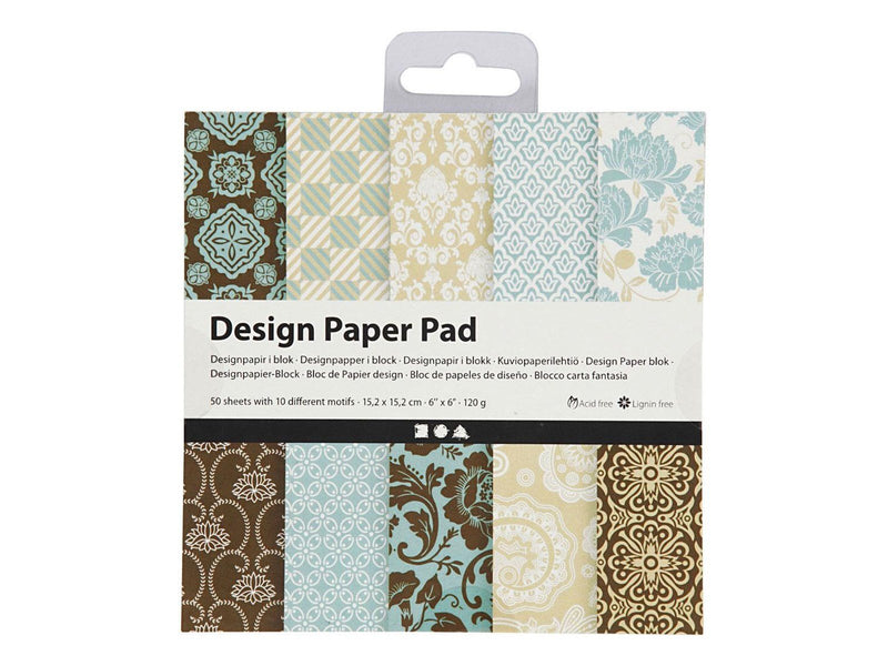 Creativ Company Design Paper Block Light Blue/Brown 50 Sheets
