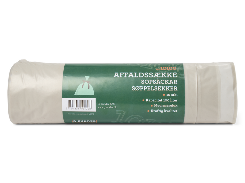 G.Funder Garbage bags with drawstring closure 100 liters 10 bags per roll clear plastic - heavy-duty quality