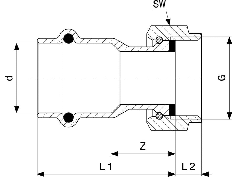 Viega sanpress connection screw fitting 18 mm x 3/4" gunmetal