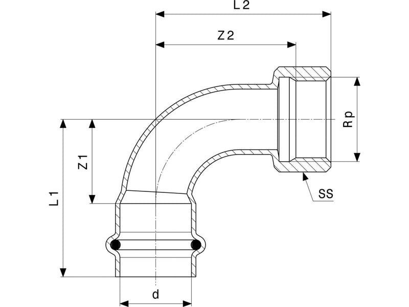 Viega Prestabo adapter elbow 90° 15 x 1/2"