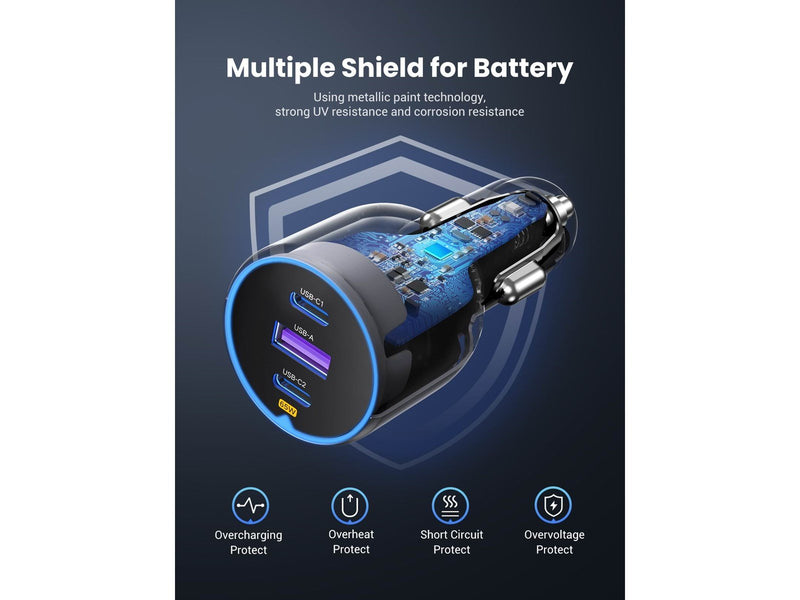 UGREEN 75w 3-Port Fast Car Charger