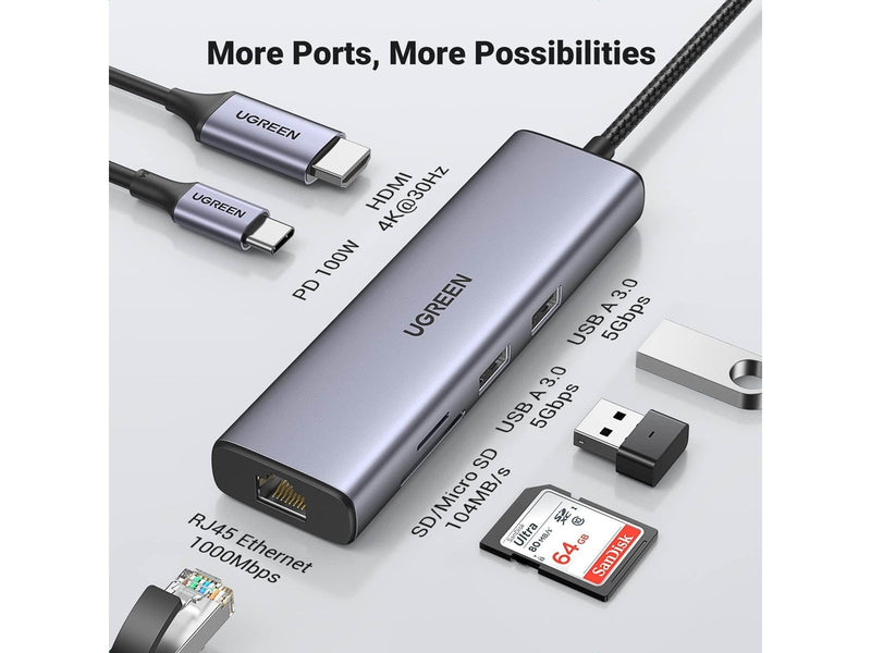 UGREEN 7-in-1 USB-C Hub - HDMI - Gray