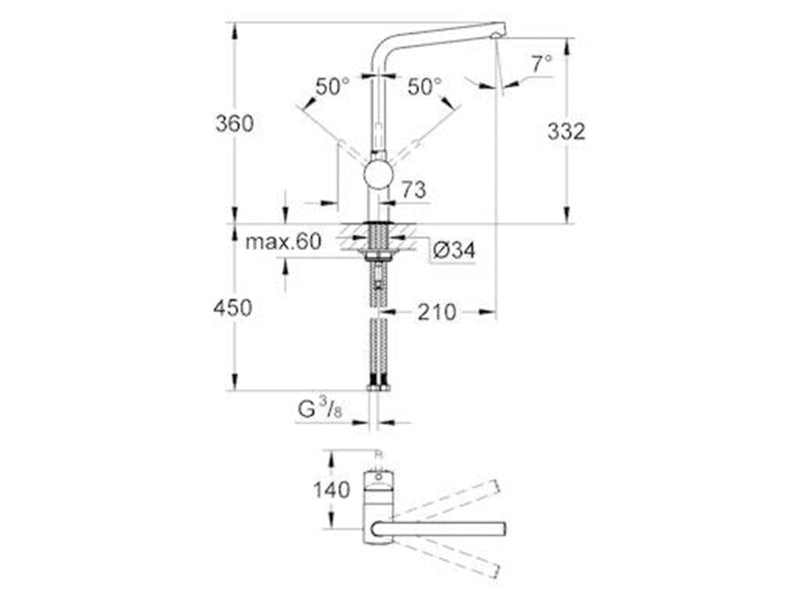 Grohe Minta Kitchen faucet L-spout Chrome