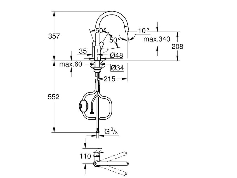Grohe BauEdge Kitchen faucet with pull-out Chrome