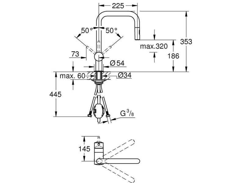 Grohe Minta Kitchen faucet with pull-out U-spout Chrome