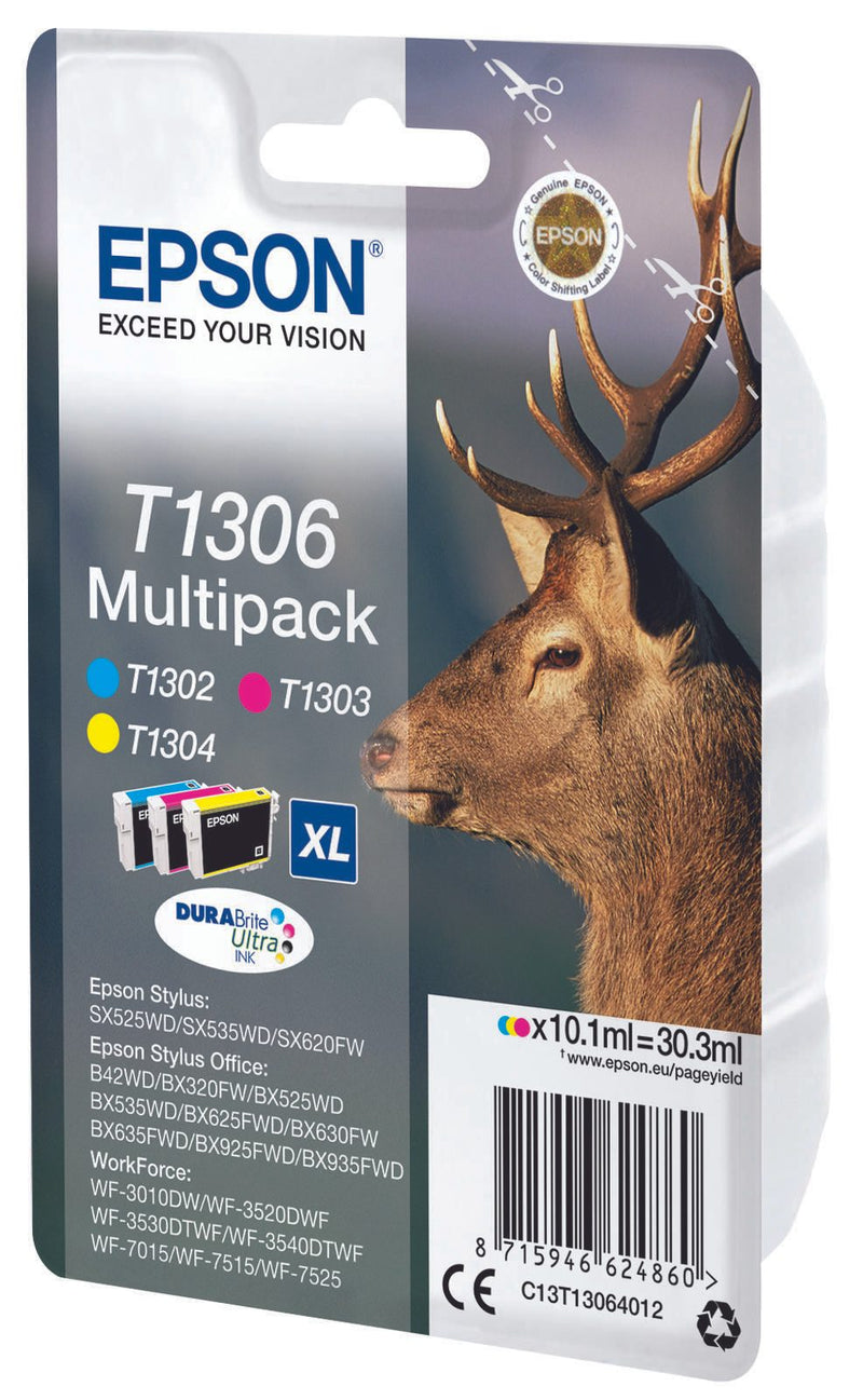 Epson Original T1306 Hirsch Druckerpatronen 3er Multipack C/M/Y (C13T13064012)