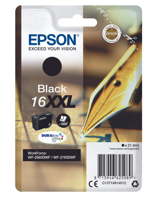 Epson Original 16XXL Füller Druckerpatrone schwarz 1000 Seiten 21,6ml (C13T16814012)