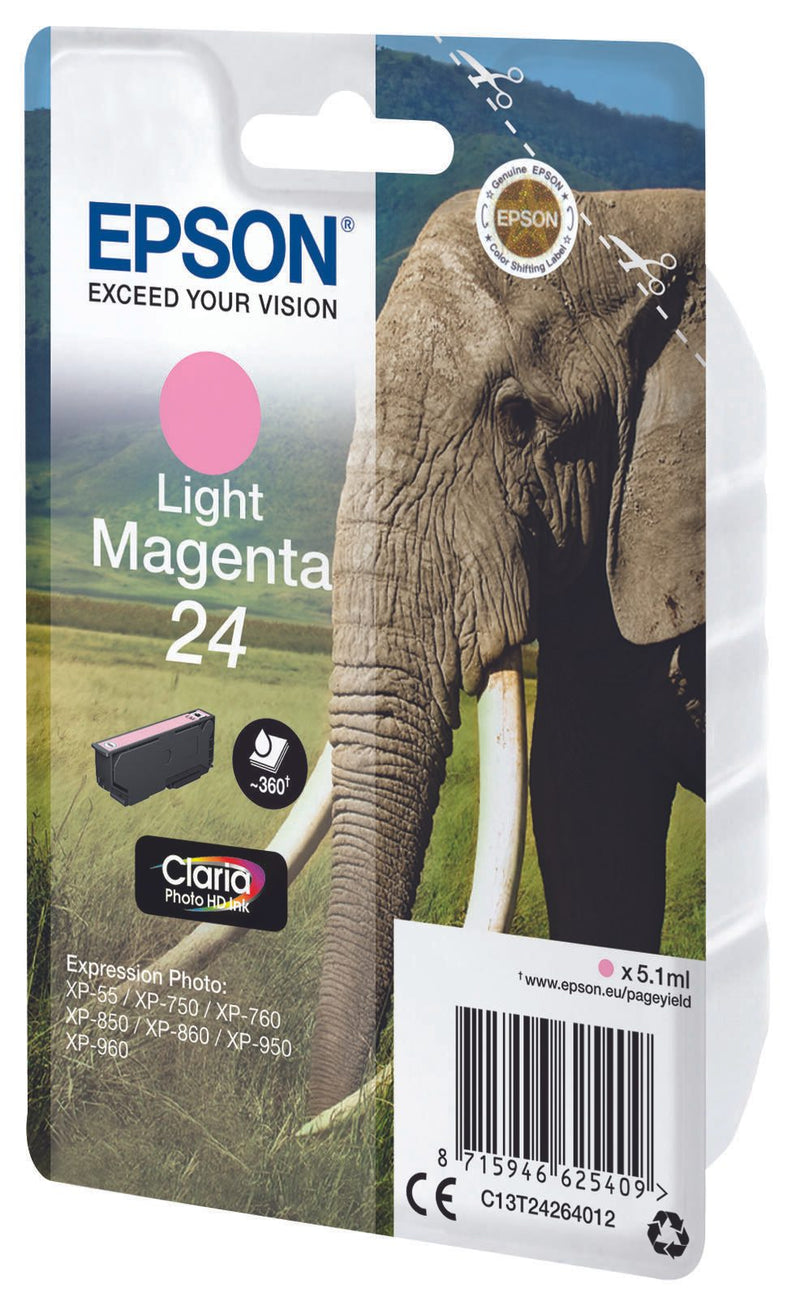 Epson Original 24 Elefant Druckerpatrone magenta hell 360 Seiten 5,1ml (C13T24264012)