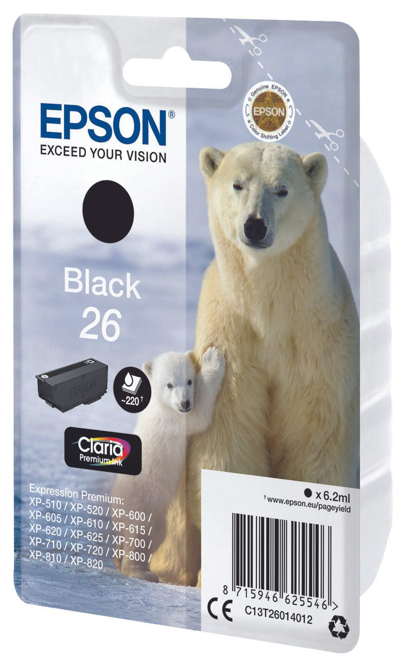 Epson Original 26 Eisbär Druckerpatrone schwarz 220 Seiten 6,2ml (C13T26014012)