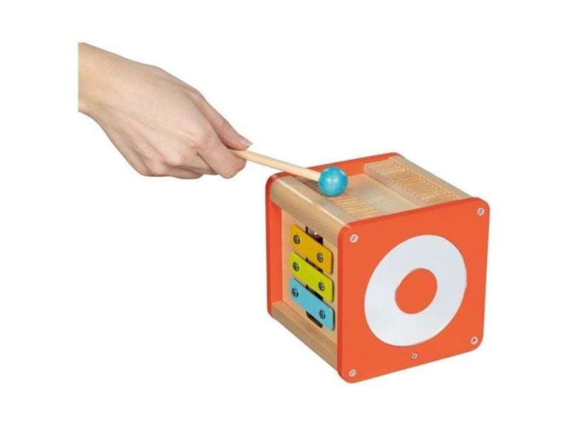 Goki Wooden Activity Cube Beatbox and Motor Skills Spiral