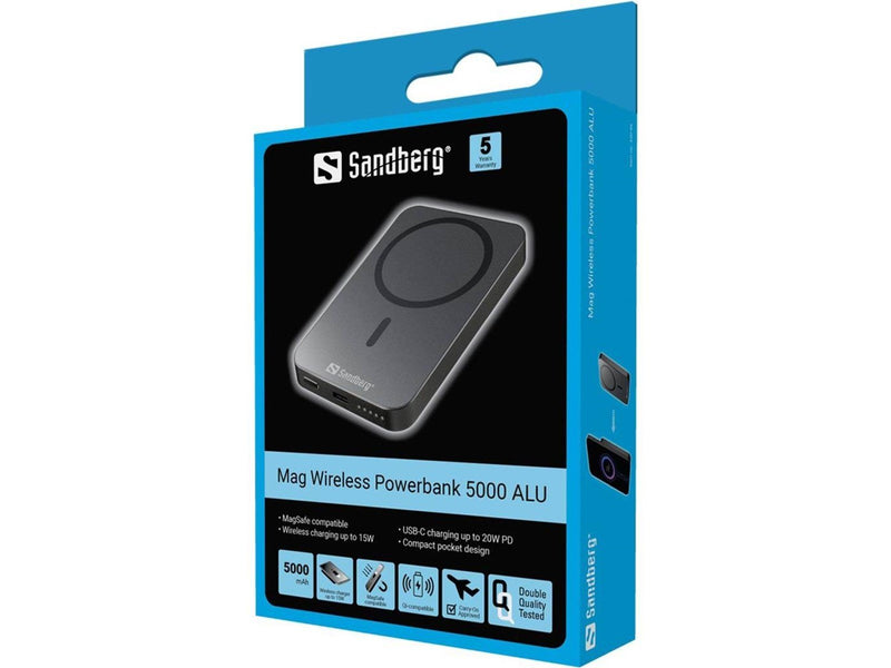 Sandberg Mag Wireless Powerbank 5000 ALU Powerbank (Akku) - Grau - 5000 mAh