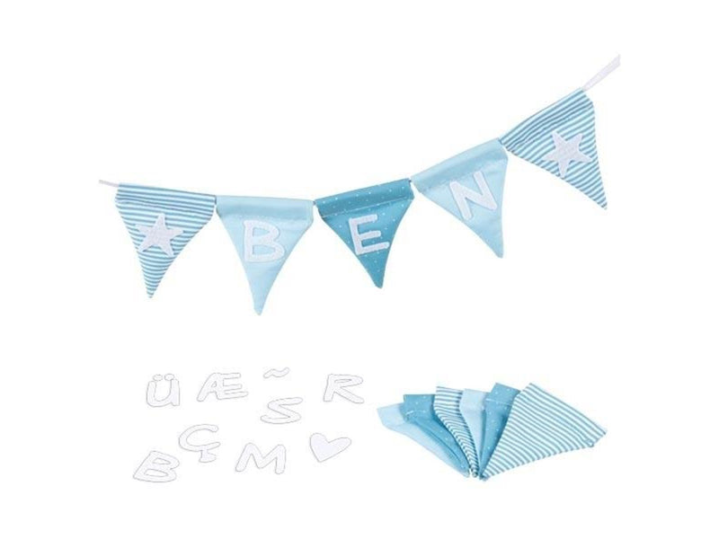 Goki Fabric Bunting Make Blue with 10 Flags and Alphabet Characters