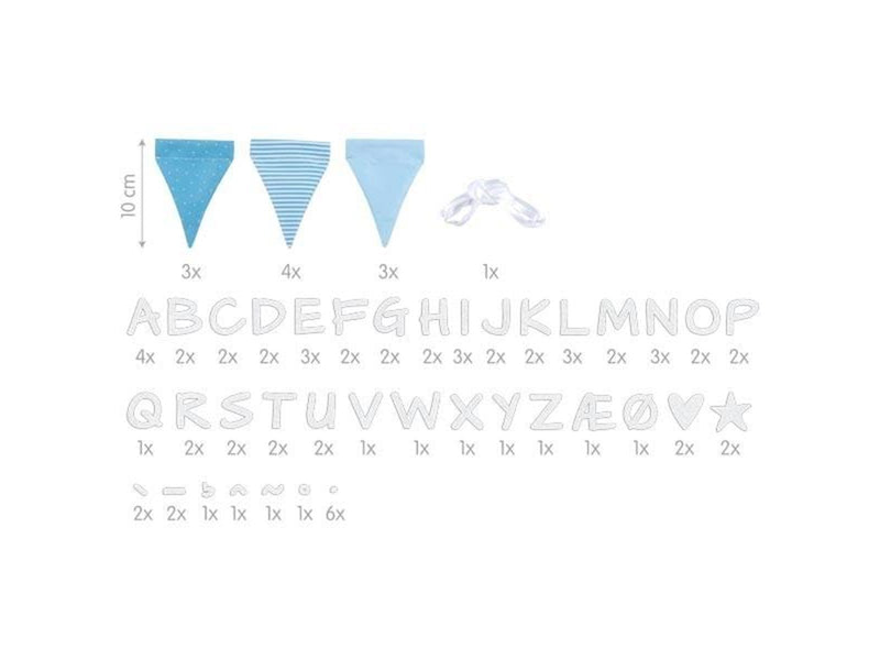 Goki Fabric Bunting Make Blue with 10 Flags and Alphabet Characters