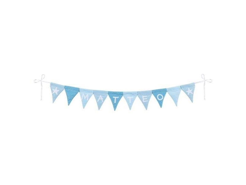 Goki Fabric Bunting Make Blue with 10 Flags and Alphabet Characters
