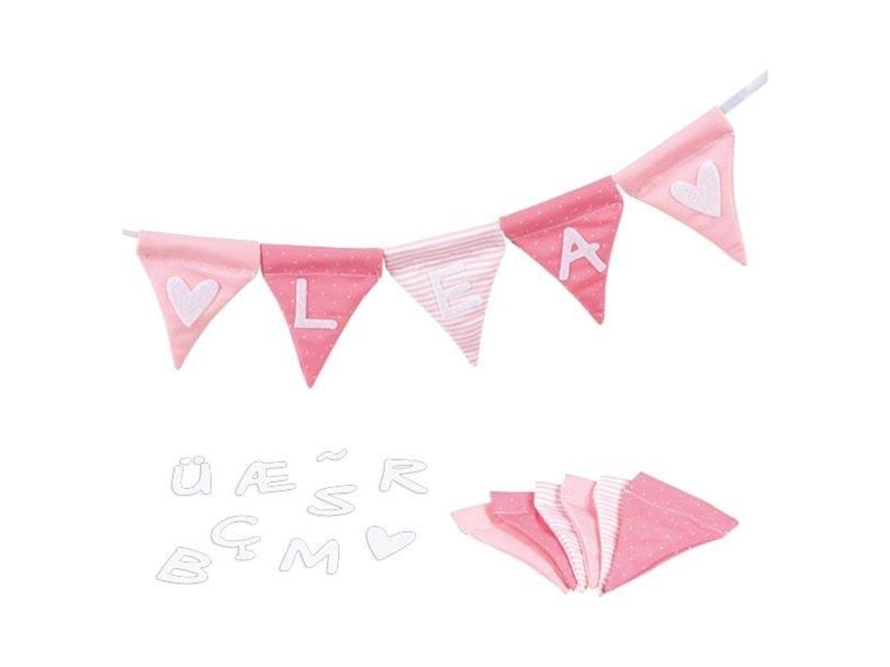 Goki Fabric Bunting Make Pink with 10 Flags and Alphabet Characters