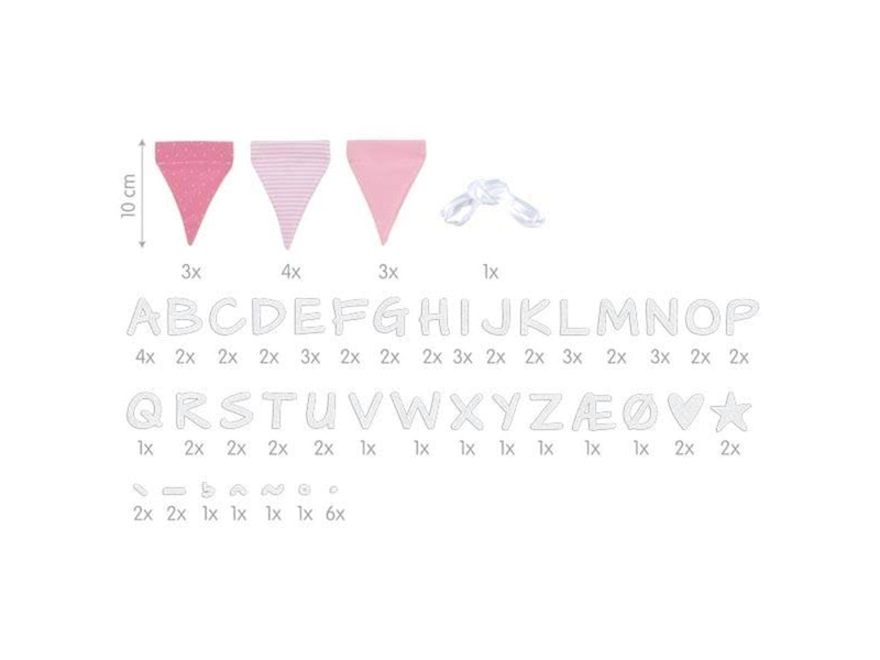 Goki Fabric Bunting Make Pink with 10 Flags and Alphabet Characters