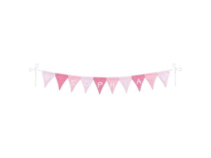 Goki Fabric Bunting Make Pink with 10 Flags and Alphabet Characters