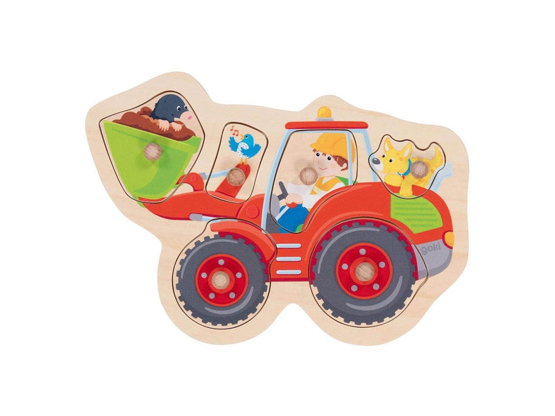 Goki Wooden Stud Puzzle Wheel Loader 6 pcs. Holz