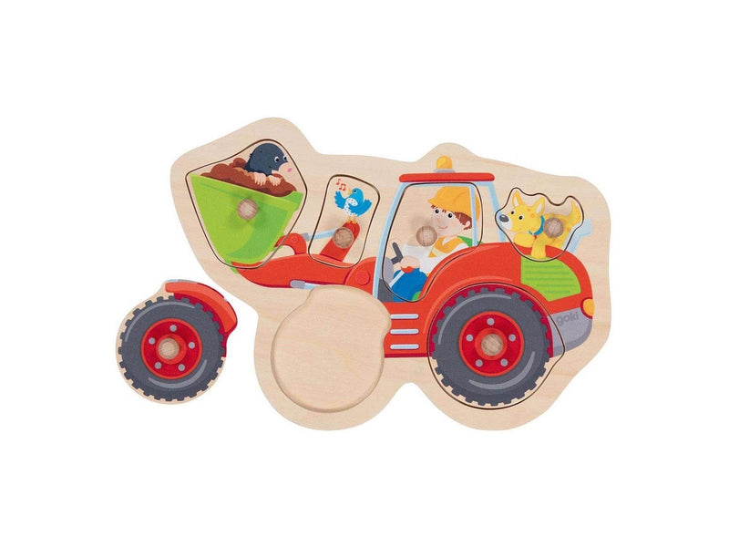 Goki Wooden Stud Puzzle Wheel Loader 6 pcs. Holz