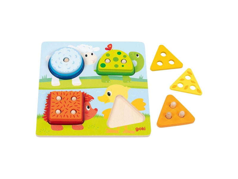 Goki Wooden Colors and Shapes Sorting Board Animal 12 pcs.