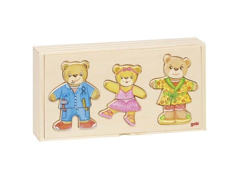 Goki Wooden Dress Up Puzzle Bears in Wooden Box 36 pcs. Holz