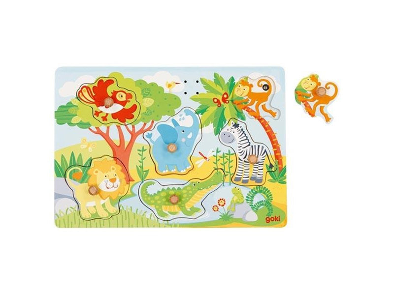 Goki Wooden Stud Puzzle Zoo with Sound 6 pcs. Holz