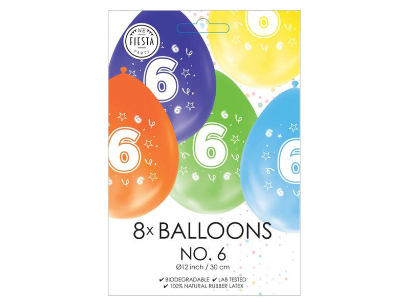 Globos Balloons 2-sided Printed Number 6 8 pcs.