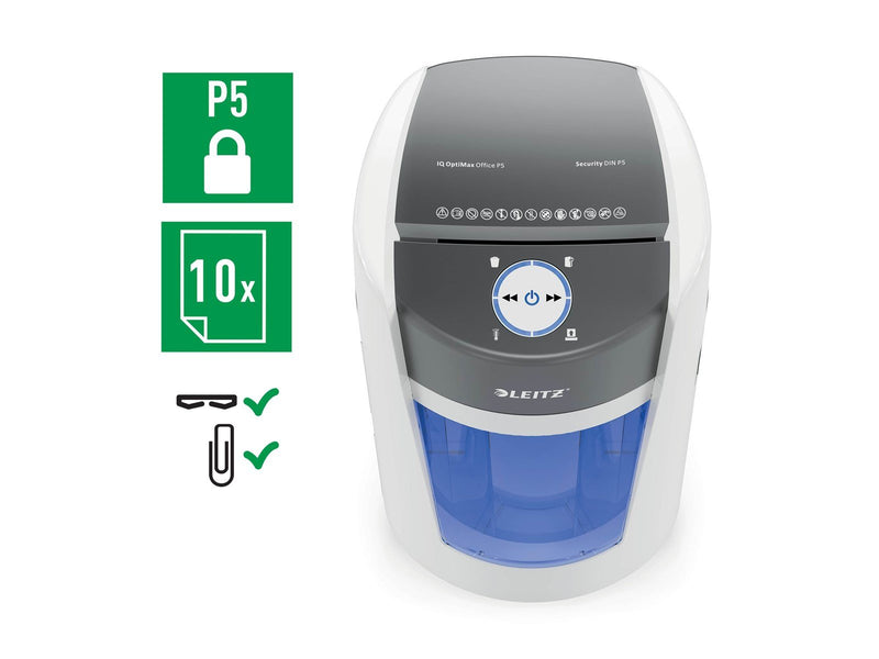 Leitz IQ OptiMax Office Mikroschnitt Aktenvernichter Sicherheitsstufe P5 35 L - Weiß