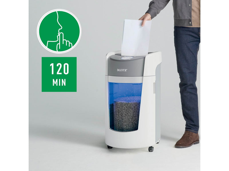 Leitz IQ OptiMax Office Mikroschnitt Aktenvernichter Sicherheitsstufe P5 35 L - Weiß