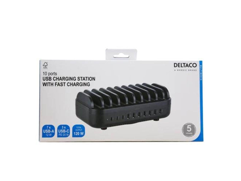 Deltaco USB charging station 7x USB-A 2.4 A 3x USB-C PD