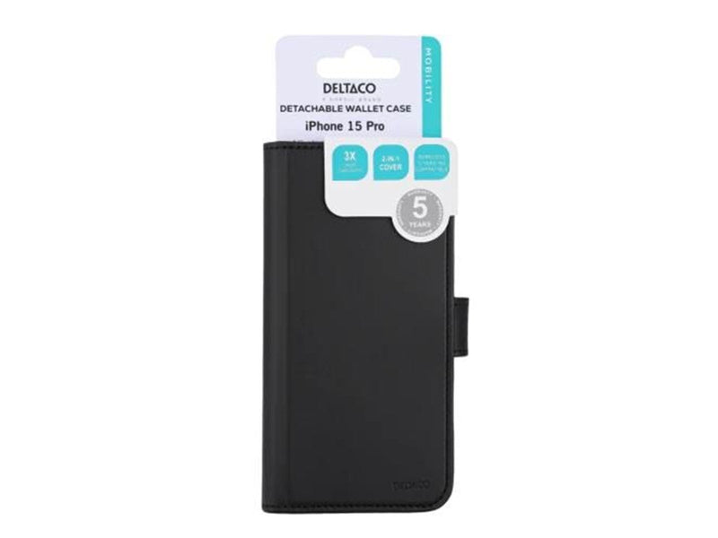 Deltaco Wallet Case 2-in-1 iPhone 15 Pro Magnetic Cover - Black
