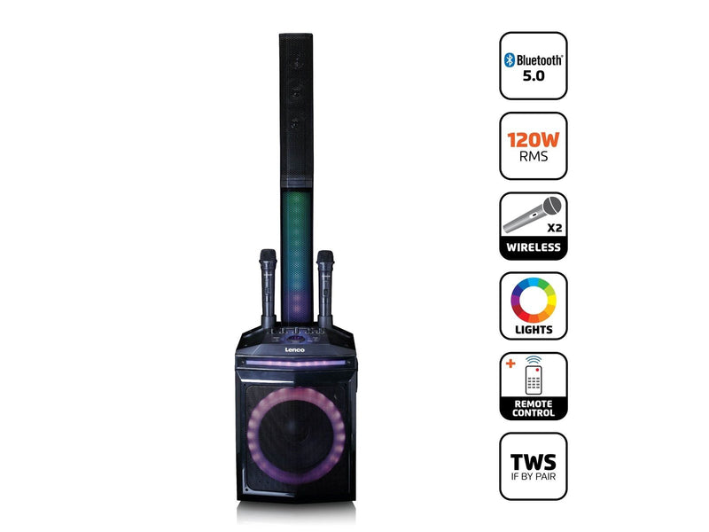 Lenco PA-220BK - PA with subwoofer and detachable tweeter column - Black