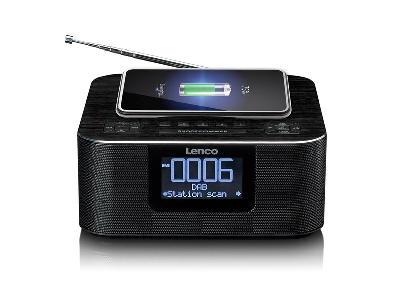 Lenco CR-650BK - DAB+/ FM Clock Radio with Bluetooth® and wireless charging black - DAB/DAB+/FM - Stereo - schwarz