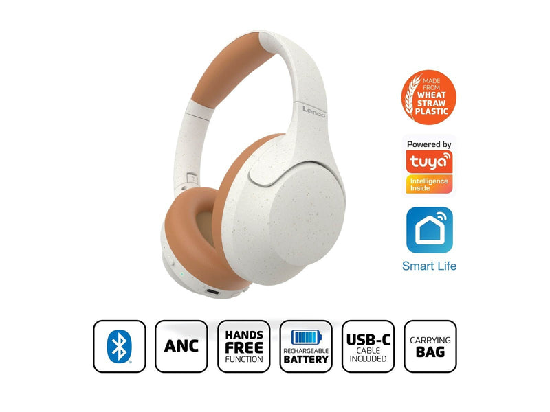 Lenco HPB-830GY - Wireless Bluetooth Headphones with Active Noise Cancelling and built-in microphones - Grey/White