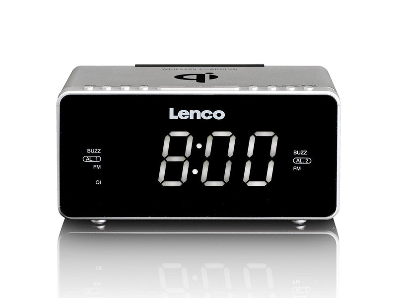 Lenco CR-550SI - Stereo FM Clock Radio with USB and Qi Wireless Smartphone charging - Silver - FM - Stereo - Weiß